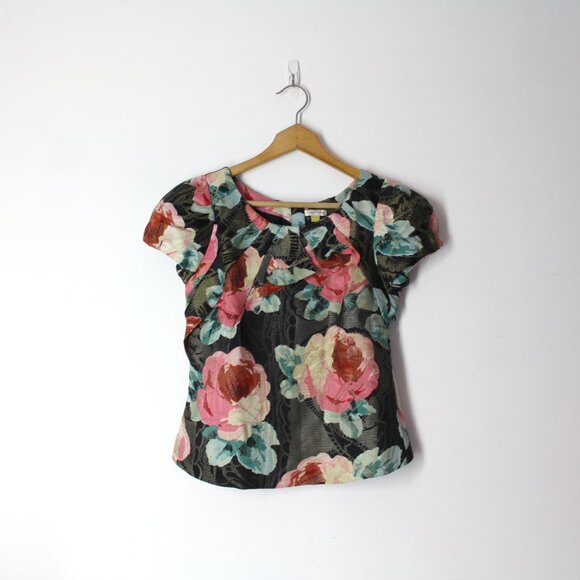 ANTHROPOLOGIE Leifsdottir Women’s Silk Blend Roses Brocade Blouse Top size 0 - Picture 2 of 9
